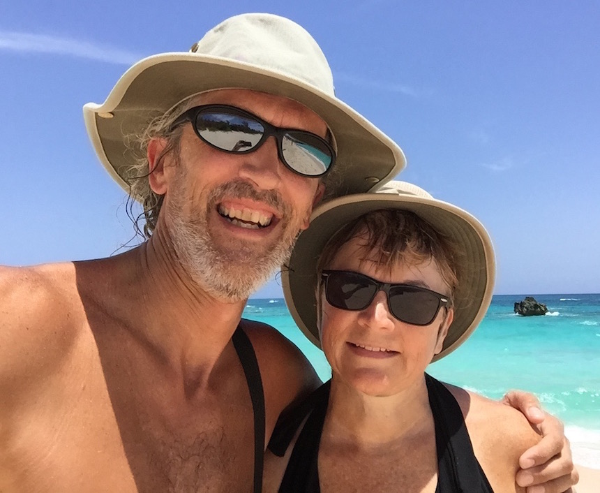 Andy and Barbara cell phone selfie from Bermuda, July 17, 2015